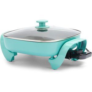 Home Turquoise Ceramic 12" 5QT Square Electric Skillet with Glass Lid